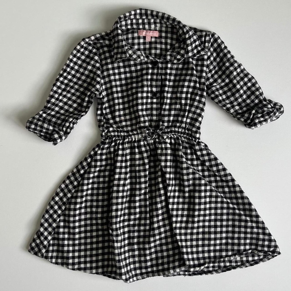 BCBG Girls Black White Gingham Flannel Shirt Dress Size 5
